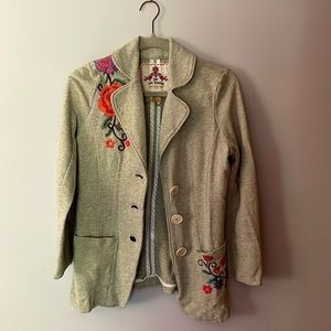 Johnny Was heather grey embroidered jacket